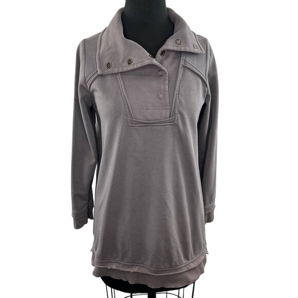 Soft Surroundings 1/4 Snap Gray Long Sleeve Asymmetric Pullover Sweater Top S SM - Picture 1 of 6